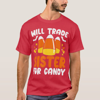 Camiseta Trocarei Irmã Por Doces de Halloween Fantasia de T