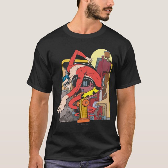 Camiseta Trocas de forma de homem plástico na cidade (Frente)
