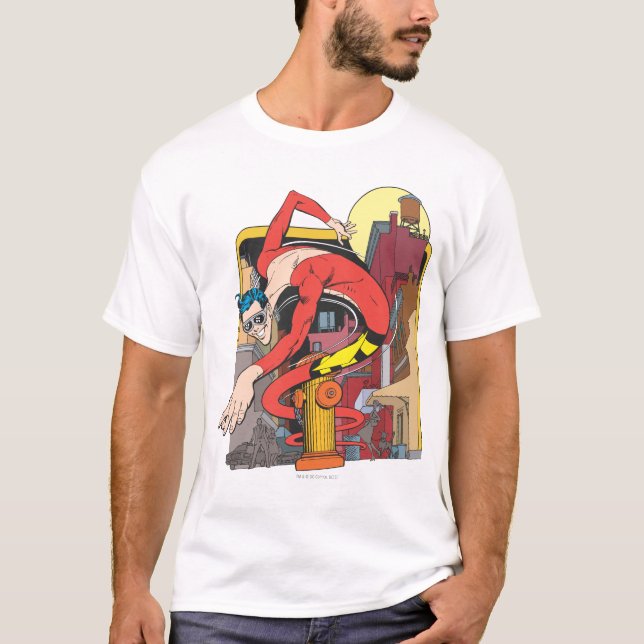 Camiseta Trocas de forma de homem plástico na cidade (Frente)