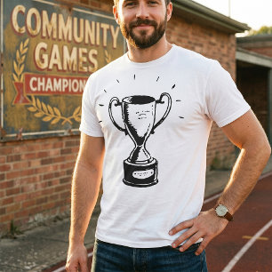 Camiseta Troféu Desenhado à Mão Retro Preto e Branco Prêmio