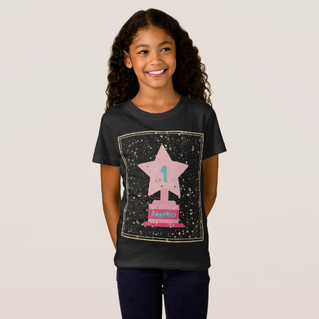 Camiseta Troféu e nome Black Pink Star Girly Modern (Frente Completa)