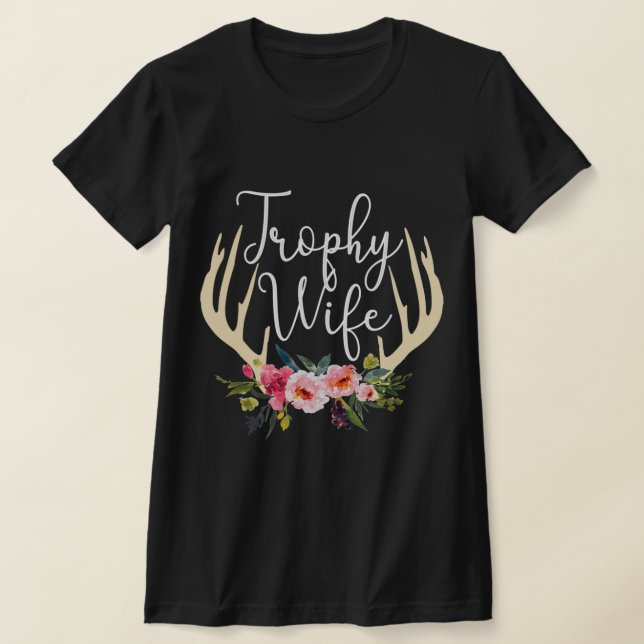 Camiseta Troféu Esposa Cute Deer Antlers Flores Esposa (Postura )