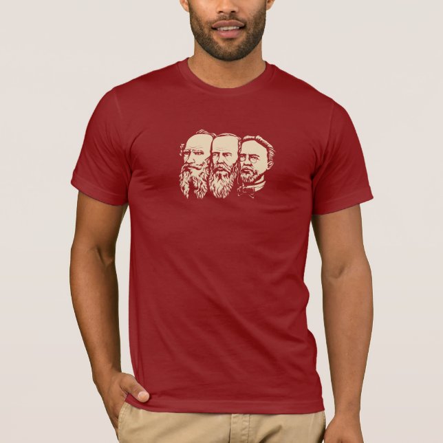 Camiseta "troikca" do russo: Tolstoy, Dostoevsky, Chekhov (Frente)