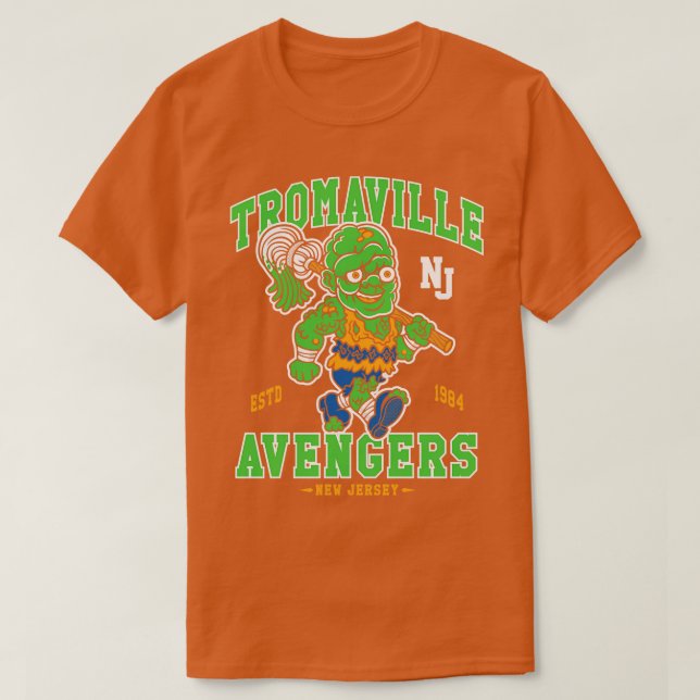 Camiseta Tromaville Avengers dos anos 80 do Esporte Mascot (Frente do Design)