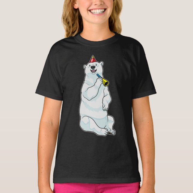 Camiseta Trombeta de aniversário de urso polar (Frente)