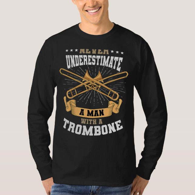 Camiseta Trombone Mucisiano - Homem Trombonista do Instrume (Frente)
