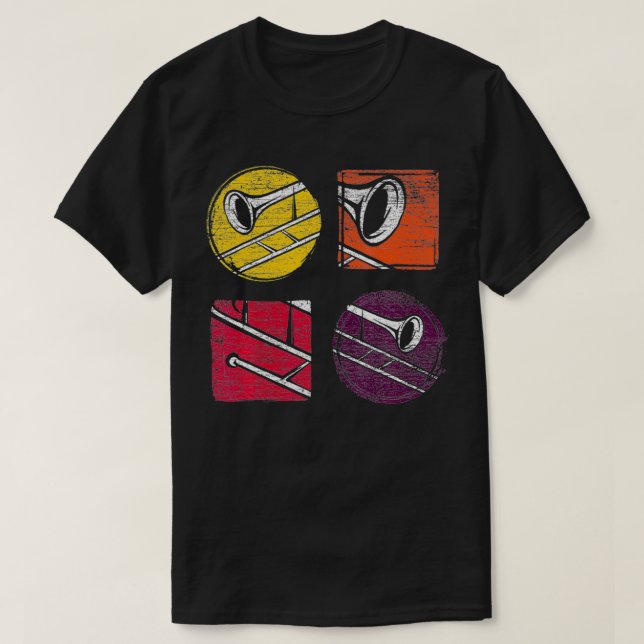Camiseta Trombone Trombone Trombone de Música Retro com Pre (Frente do Design)