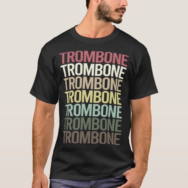 Camiseta Trombonista de Trombone de Texto Colorido (Frente)
