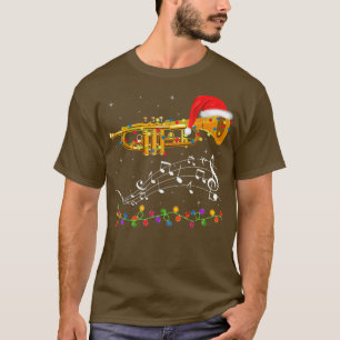 Camiseta Trompet Music Lover Lighting Santa Hat Trumpet Chr