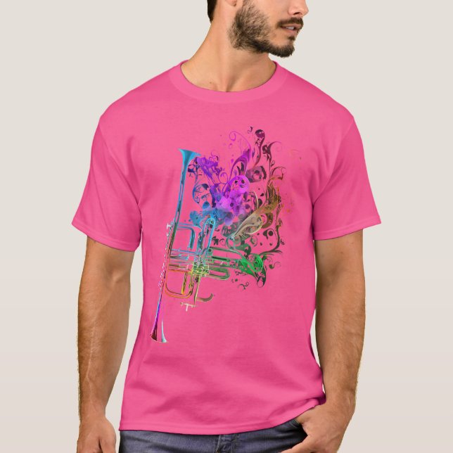 Camiseta Trompete Colorida Músico Trompete para Presente (Frente)