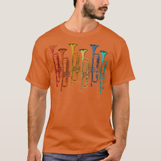 Camiseta Trompete Colorido Retro Jazz Musical Trumpeter