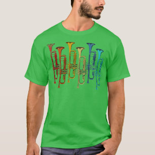 Camiseta Trompete Colorido Retro Jazz Musical Trumpeter