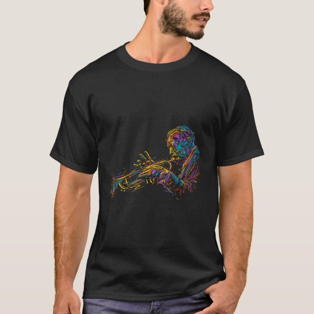 Camiseta Trompete Jogando Jazz Brass Section Multi-Colour S (Frente)