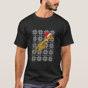 Camiseta Trompete Musical de Natal Luzes de Papai Noel