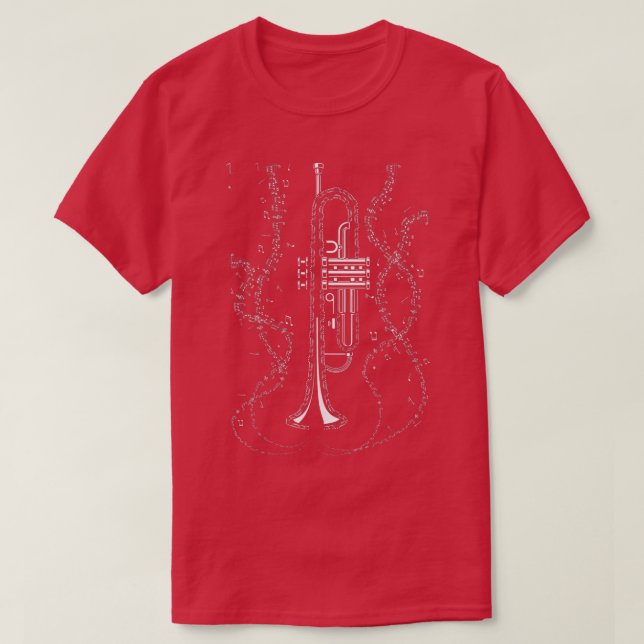 Camiseta Trompete Musical Notes Instrumento Musical Trumpet (Frente do Design)