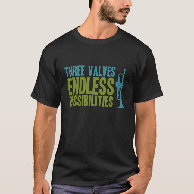 Camiseta Trompete Três Válvulas Possibilidades Sem Fim Músi (Frente)