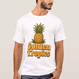 Camiseta Tropicais Dourados Gráfico de Abacaxi Retro