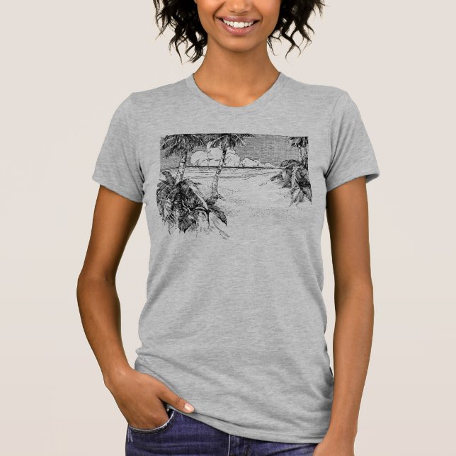 Camiseta Tropical Beach South Wind Vintage Art Tee (Frente)