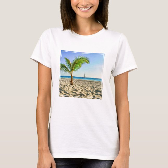 Camiseta Tropical Beaches | Sailboat, Palm Tree, Aruba (Frente)