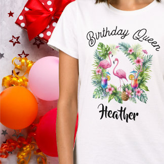 Camiseta Tropical Flamingo Birthday Queen