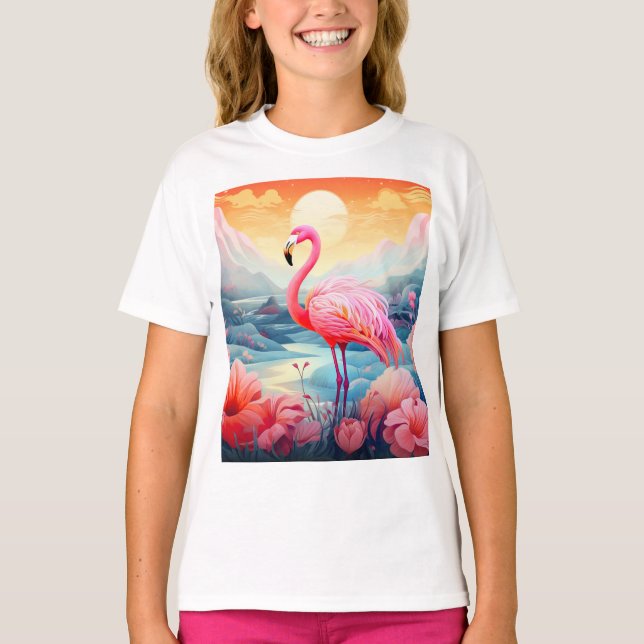 Camiseta Tropical Flamingo com Flores (Frente)