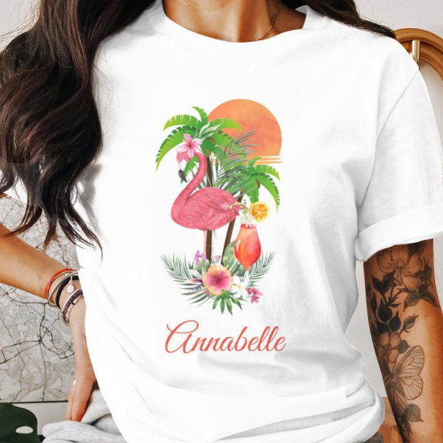 Camiseta Tropical Flamingo Cor-de-Rosa (Criador carregado)