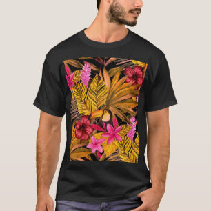 Camiseta Tropical Flamingo: Padrão de Verão de Hibiscus