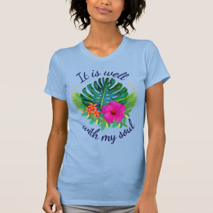 Camiseta Tropical Floral Está Bem Com a Alma Cristã