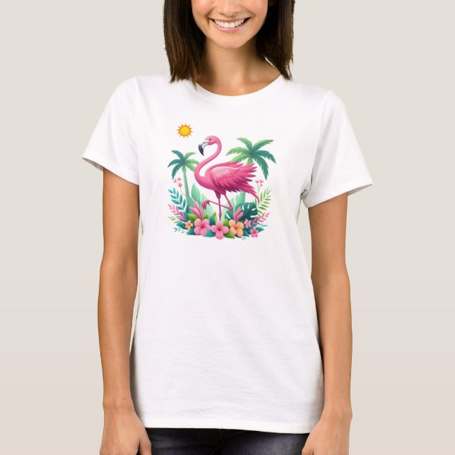 Camiseta Tropical/Flórida rosa flamingo (Frente)