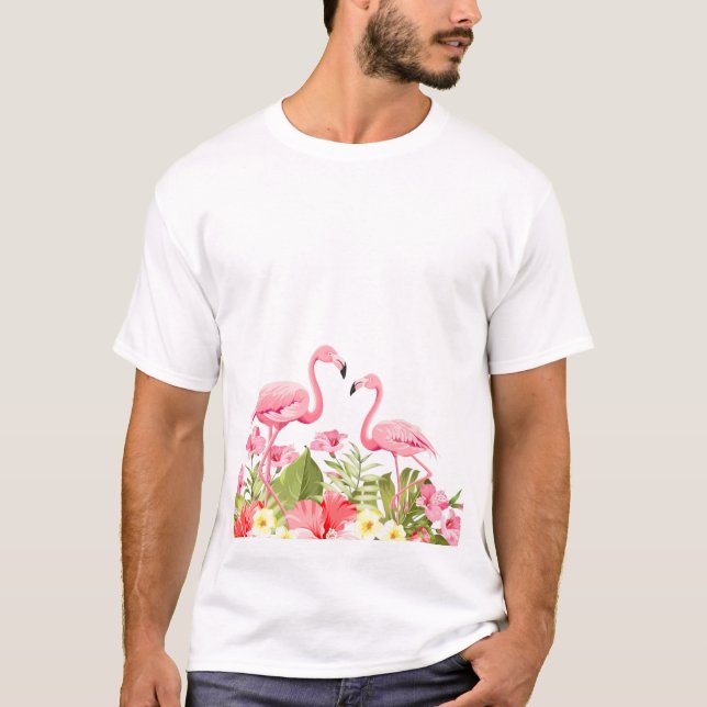 Camiseta Tropical Flowers And Flamingos (Frente)