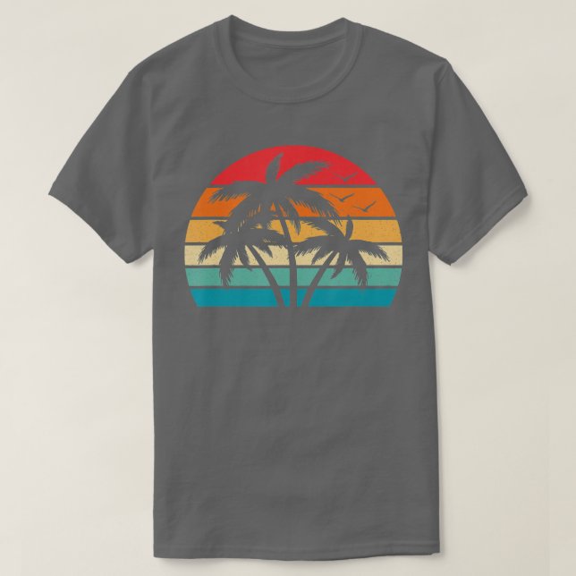 Camiseta Tropical Havaiana Retro Palm Tree Sunset Hawaii Be (Frente do Design)