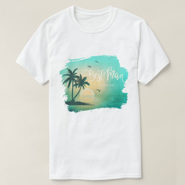 Camiseta Tropical Isle Best Man Teal ID581 (Frente do Design)