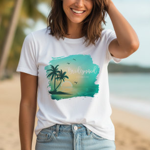 Camiseta Tropical Isle Sunrise Bridesmaid Teal ID581