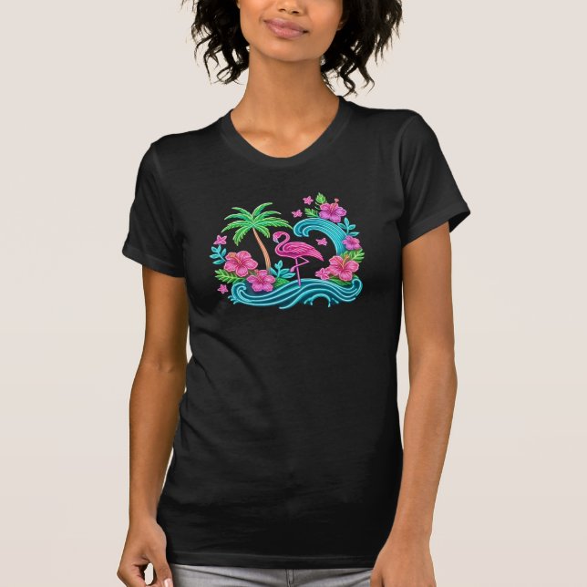 Camiseta Tropical Neon Flamingo (Frente)