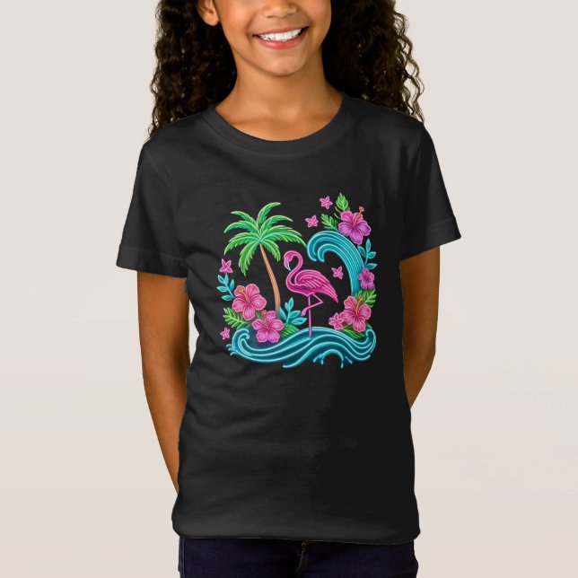 Camiseta Tropical Neon Flamingo (Frente)
