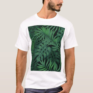 Camiseta Tropical Night Green: Padrão Vegetal Exótico