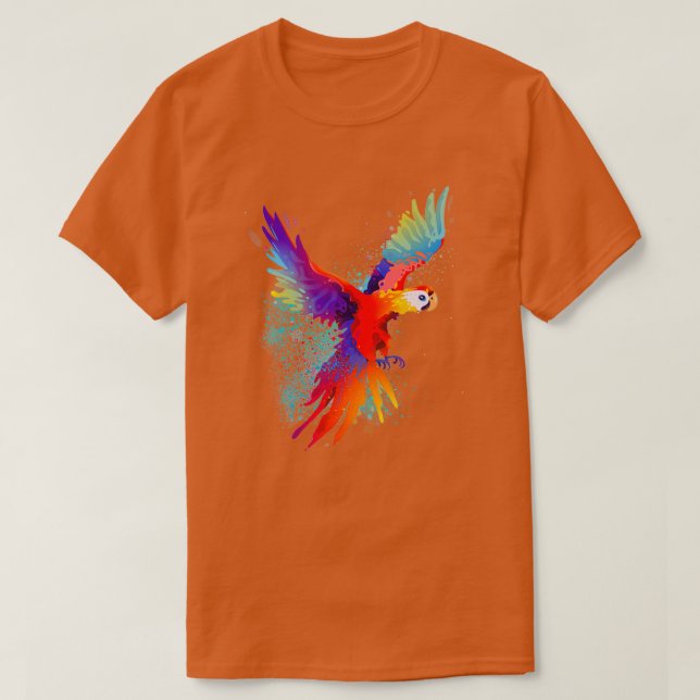 Camiseta Tropical Paradise Colourful Scarlet Macaws Parrot  (Frente do Design)