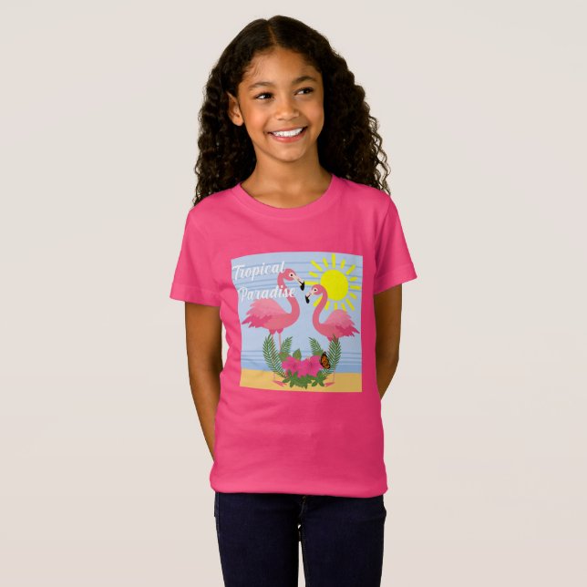 Camiseta Tropical Paraíso Rosa Flamingo - Bons Jers Das Rap (Frente Completa)