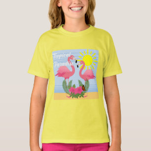 Camiseta Tropical Paraíso Rosa Flamingo - T-S Básico Para M