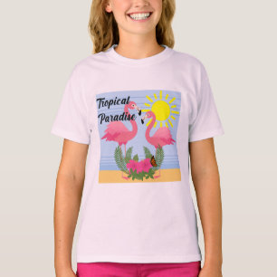 Camiseta Tropical Paraíso Rosa Flamingo - T-S Básico Para M