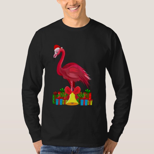 Camiseta Tropical Pink Flamingo Christmas with Decorations (Frente)