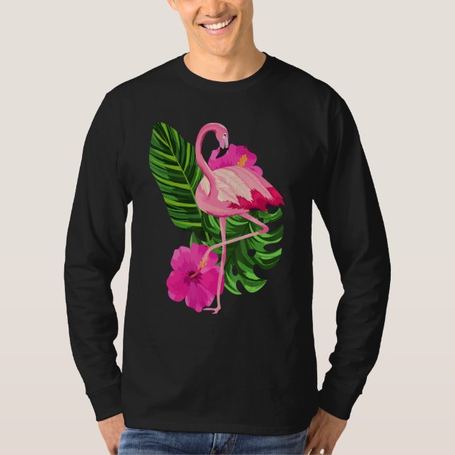 Camiseta Tropical Pink Flamingo Flamingos Pink Bird (Frente)