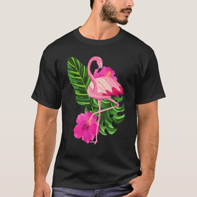 Camiseta Tropical Pink Flamingo Flamingos Pink Bird (Frente)