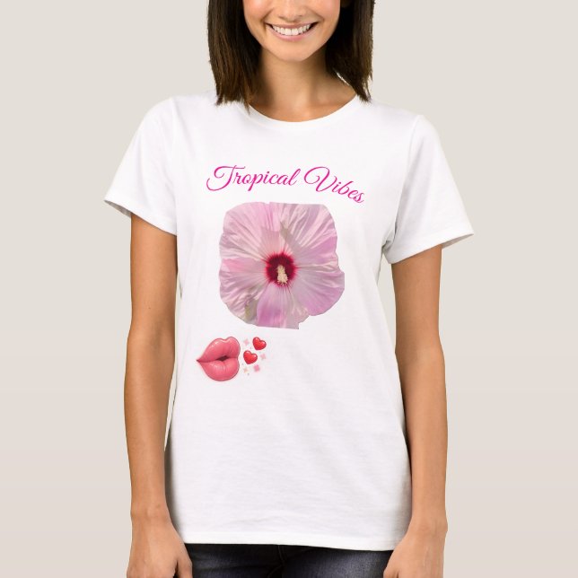 Camiseta Tropical Rosa Hibisco (Frente)