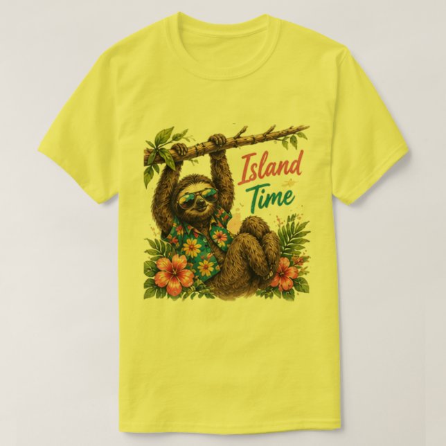 Camiseta Tropical Sloth Island Time (Frente do Design)
