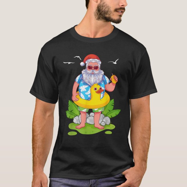 Camiseta Tropical Summer Engraçado Havaiano Papai Noel Nata (Frente)