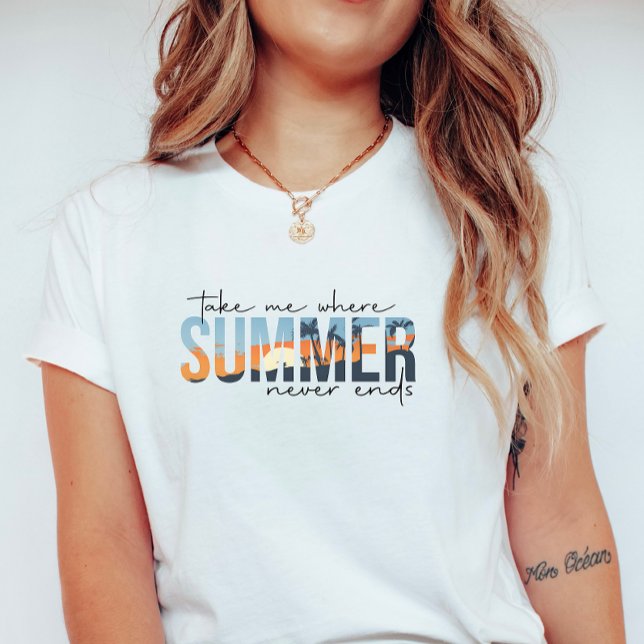 Camiseta Tropical Summer Never Ends; Beach Sunset (Criador carregado)