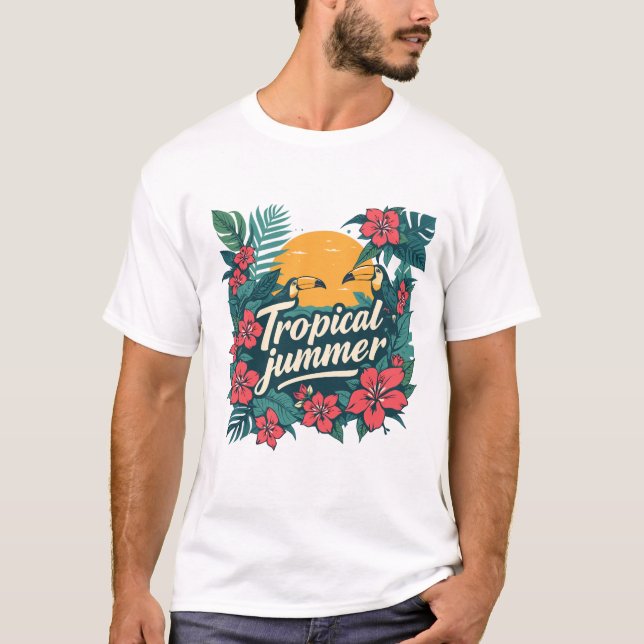 Camiseta Tropical Summer Vibes – Desenho Retro da  (Frente)
