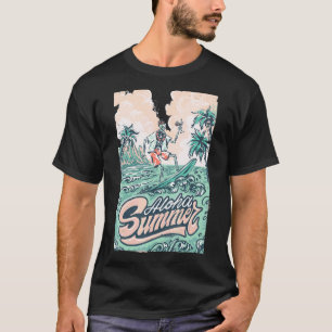 Camiseta Tropical Summer Vibes Esqueleto Surfista Surfb