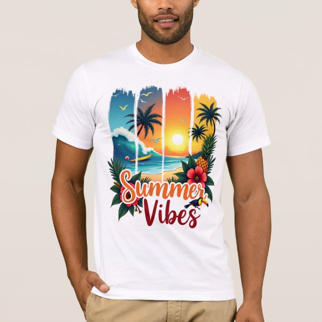 Camiseta Tropical Summer Vibes Sunset - Colorful Beach Scen (Frente)